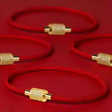 灰鱼 新中式国潮十二生肖原创设计素款小众属蛇年本命年红绳转运珠手工编织简约叠戴九紫离火手绳太岁年好运 合金 手链 男女同款情侣款