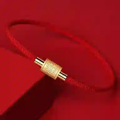 灰鱼 新中式国潮十二生肖原创设计素款小众属蛇年本命年红绳转运珠手工编织简约叠戴九紫离火手绳太岁年好运 合金 手链 男女同款情侣款