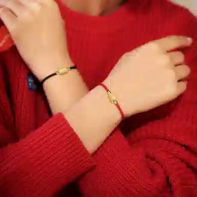 灰鱼 新中式国潮十二生肖原创设计素款小众属蛇年本命年红绳转运珠手工编织简约叠戴九紫离火手绳太岁年好运 合金 手链 男女同款情侣款