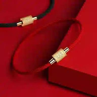 灰鱼 新中式国潮十二生肖原创设计素款小众属蛇年本命年红绳转运珠手工编织简约叠戴九紫离火手绳太岁年好运 合金 手链 男女同款情侣款