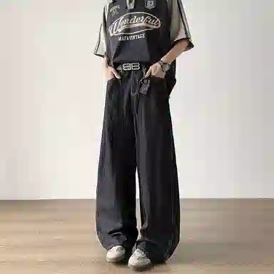 悍戈 复古风格多样阔腿弯刀水洗裤牛仔裤 男女同款