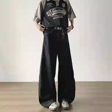 悍戈 复古风格多样阔腿弯刀水洗裤牛仔裤 男女同款