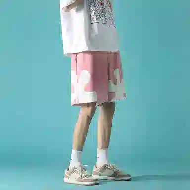玉儿恋 美式街头简约基础款搞怪纯色小众卡通设计宽松训练跑步通勤五分印花休闲短裤 男女同款