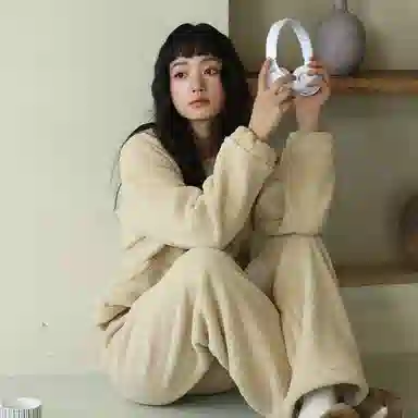 怡吾色 简约舒适圆领长袖长裤可外穿睡衣套装 女款