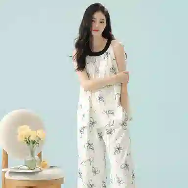 怡吾色 纯棉七分裤卡通吊带圆领睡衣套装 女款