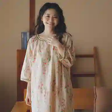 怡吾色 甜美家居服简约清新五分袖睡裙 女款