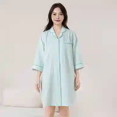 怡吾色 家居简约清新小格纹长袖睡裙 女款