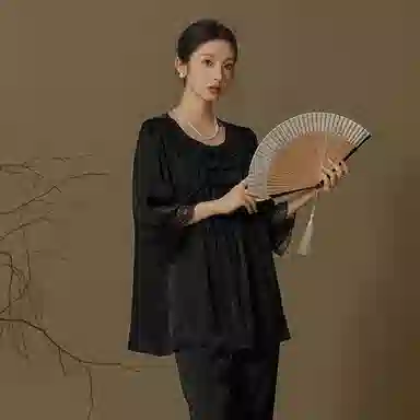 怡吾色 新中式印花圆领长袖上衣松紧腰长裤睡衣套装 女款