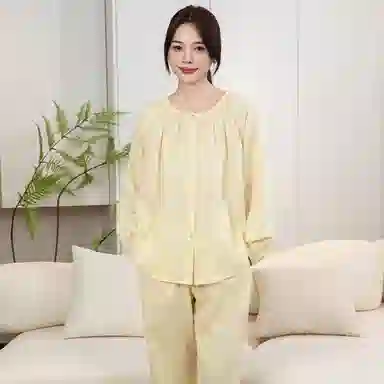 怡吾色 糖果系列 双层纱圆领家居服清新小格纹睡衣套装 女款