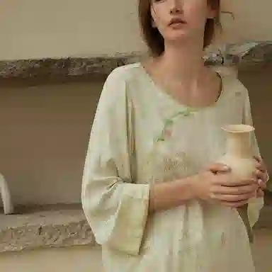 怡吾色 新中式清新印花七分袖上衣纯色裤子睡衣套装 女款