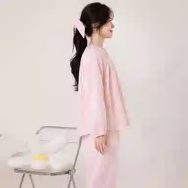 怡吾色 糖果系列 双层纱圆领家居服清新小格纹睡衣套装 女款