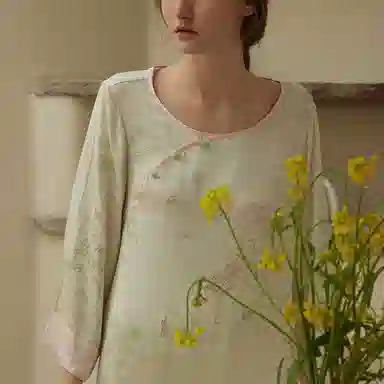 怡吾色 新中式清新印花七分袖上衣纯色裤子睡衣套装 女款