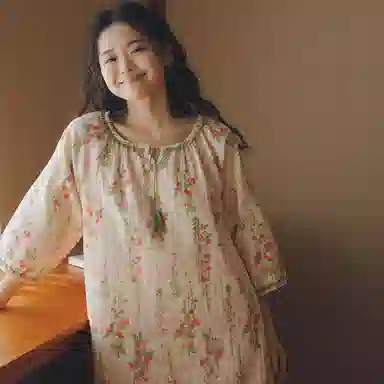 怡吾色 甜美家居服简约清新五分袖睡裙 女款