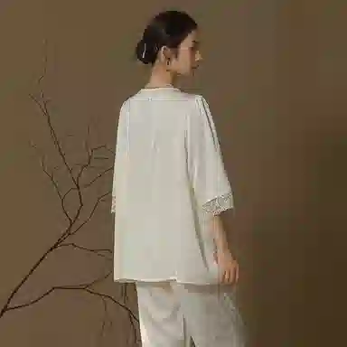 怡吾色 新中式印花圆领长袖上衣松紧腰长裤睡衣套装 女款