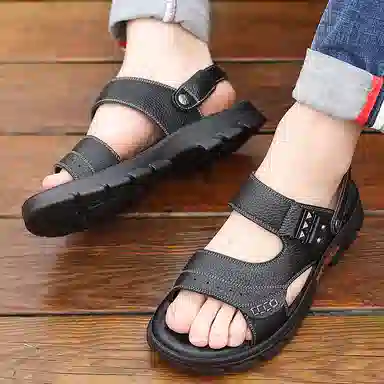 意利船长 头层牛皮 百搭 时尚休闲 沙滩凉鞋 男款