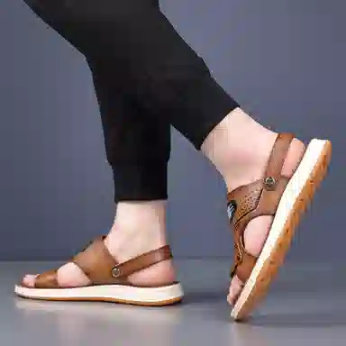 意利船长 超纤皮合成革 时尚潮流 百搭舒适 透气轻便 沙滩凉鞋 男款