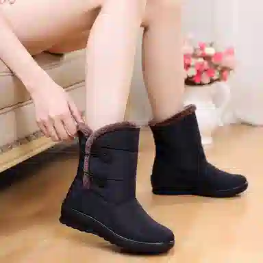 意利船长 布 保暖 时尚潮流 中筒 雪地靴 男女同款