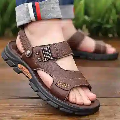 意利船长 头层牛皮 百搭 时尚休闲 沙滩凉鞋 男款