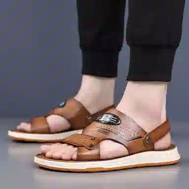 意利船长 超纤皮合成革 时尚潮流 百搭舒适 透气轻便 沙滩凉鞋 男款