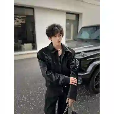 悍戈 小众个性轻奢钉珠蟒蛇纹理刺绣创意设计感高街美式复古潮牌宽松舒适防风透气大码夹克外套 男女同款