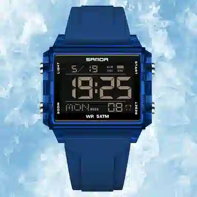 三达 时尚男士潮流方块腕表 电子机芯 硅胶表带 国表 男表 黑色表盘 防水夜光