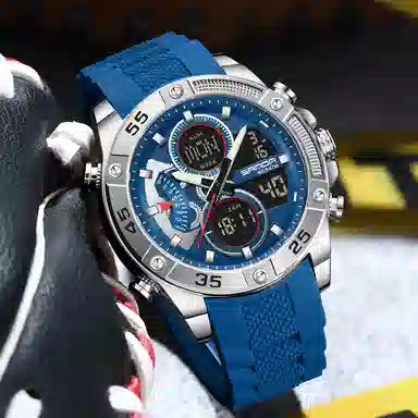 三达 时尚潮流校园学生手表 电子+石英机芯 硅胶表带 国表 男表 黑色表盘 防水