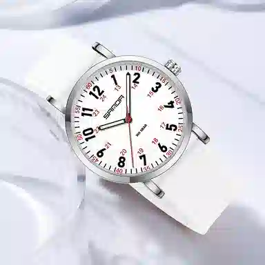 三达简约时尚考生专用静音走时超薄表壳 石英机芯 硅胶表带 国表 男女同款 白色表盘 防水夜光