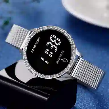 三达电子机芯 织物表带 国表 女表 黑色表盘 时尚魅力简约