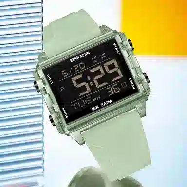 三达 时尚男士潮流方块腕表 电子机芯 硅胶表带 国表 男表 黑色表盘 防水夜光