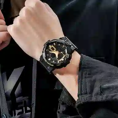 三达新款电子表双显多功能时尚潮流创意户外防水黑色表盘男士腕表国表电子+石英机芯