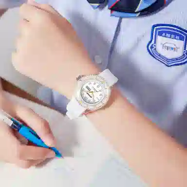 三达石英手表学生男女同款户外防水夜光简约可爱日历透明表壳国表 黑色表盘男女同款石英机芯