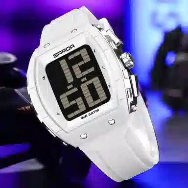 三达 时尚潮流老人整点报时大字腕表 电子机芯 硅胶表带 国表 男女同款 白色表盘