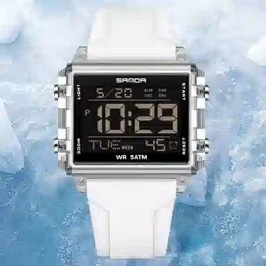 三达 时尚男士潮流方块腕表 电子机芯 硅胶表带 国表 男表 黑色表盘 防水夜光