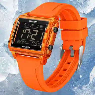 三达 时尚男士潮流方块腕表 电子机芯 硅胶表带 国表 男表 黑色表盘 防水夜光