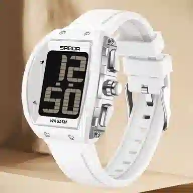 三达 时尚潮流老人整点报时大字腕表 电子机芯 硅胶表带 国表 男女同款 白色表盘