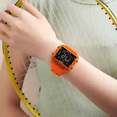 三达 时尚男士潮流方块腕表 电子机芯 硅胶表带 国表 男表 黑色表盘 防水夜光