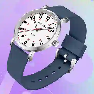 三达简约时尚考生专用静音走时超薄表壳 石英机芯 硅胶表带 国表 男女同款 白色表盘 防水夜光