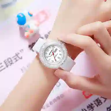 三达石英手表学生男女同款户外防水夜光简约可爱日历透明表壳国表 黑色表盘男女同款石英机芯