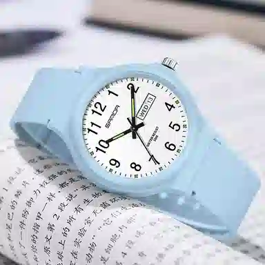 三达国表双日历电子石英机芯表户外防水简约男女学生情侣腕表男女同款 黑色表盘