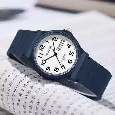 三达国表双日历电子石英机芯表户外防水简约男女学生情侣腕表男女同款 黑色表盘