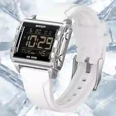 三达 时尚男士潮流方块腕表 电子机芯 硅胶表带 国表 男表 黑色表盘 防水夜光