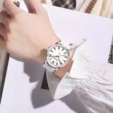 三达简约时尚考生专用静音走时超薄表壳 石英机芯 硅胶表带 国表 男女同款 白色表盘 防水夜光