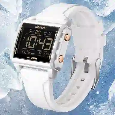 三达 时尚男士潮流方块腕表 电子机芯 硅胶表带 国表 男表 黑色表盘 防水夜光