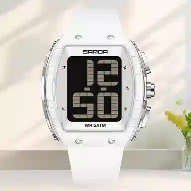 三达 时尚潮流老人整点报时大字腕表 电子机芯 硅胶表带 国表 男女同款 白色表盘