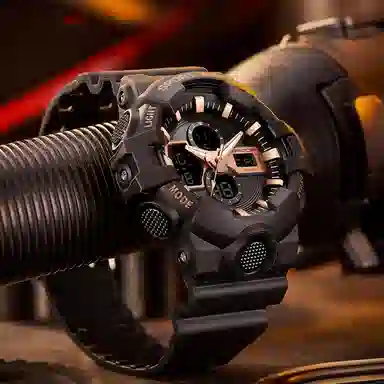 三达新款电子表双显多功能时尚潮流创意户外防水黑色表盘男士腕表国表电子+石英机芯