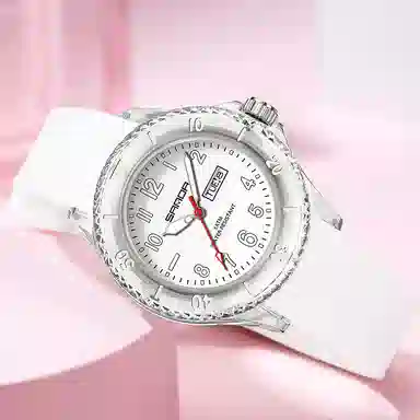 三达石英手表学生男女同款户外防水夜光简约可爱日历透明表壳国表 黑色表盘男女同款石英机芯