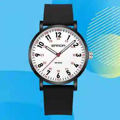 三达简约时尚考生专用静音走时超薄表壳 石英机芯 硅胶表带 国表 男女同款 白色表盘 防水夜光