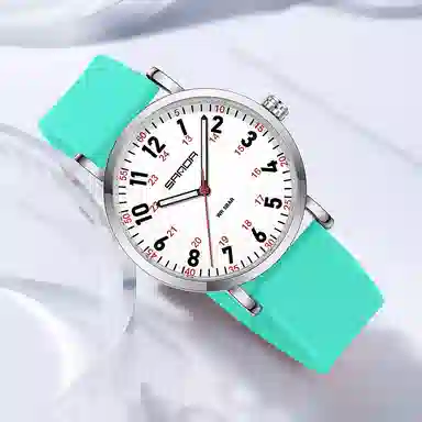 三达简约时尚考生专用静音走时超薄表壳 石英机芯 硅胶表带 国表 男女同款 白色表盘 防水夜光