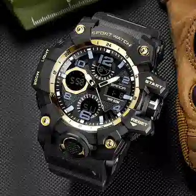 三达 时尚潮流 电子+石英机芯 树脂表带 国表 男表 黑色表盘 夜光防水