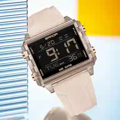 三达 时尚男士潮流方块腕表 电子机芯 硅胶表带 国表 男表 黑色表盘 防水夜光